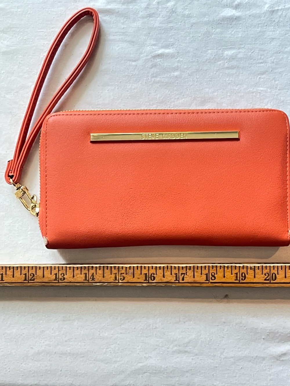 Steve Madden Coral-Orange Wristlet Clutch with Gold Accent